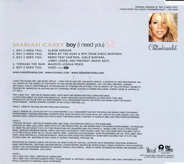 Mariah Carey : Boy (I Need You) (CD, Single, Enh)