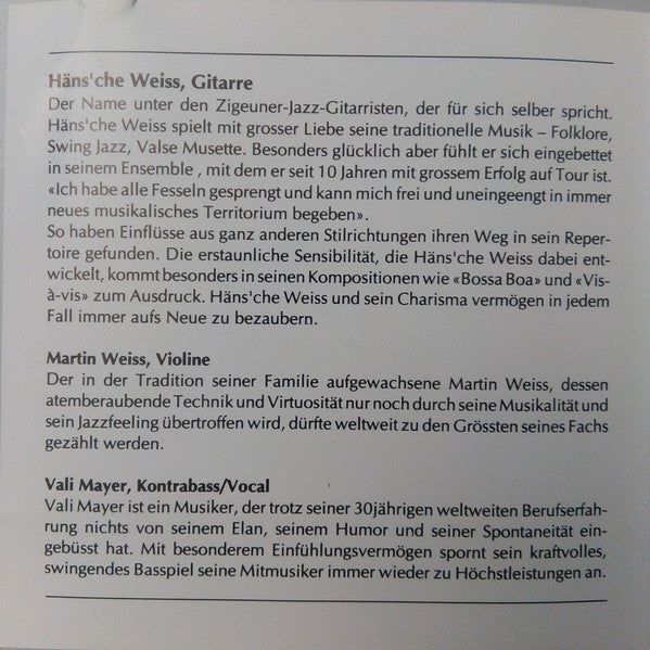 Häns'che Weiss Ensemble : Vis À Vis (CD, Album)