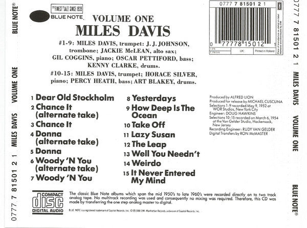 Miles Davis : Volume One (CD, Comp, RE)