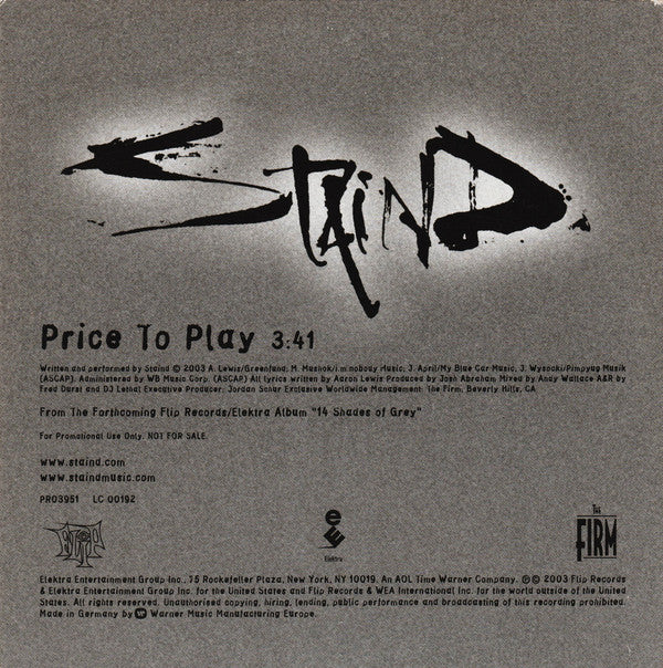 Staind : Price To Play (CD, Single, Promo)