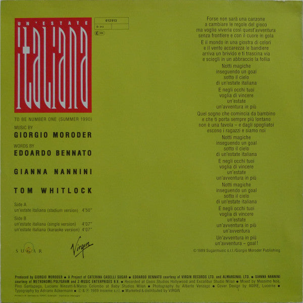 Edoardo Bennato ▪ Gianna Nannini : Un' Estate Italiana (12", Single)