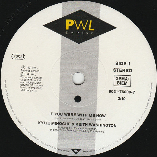 Kylie Minogue & Keith Washington : If You Were With Me Now (7", Single)