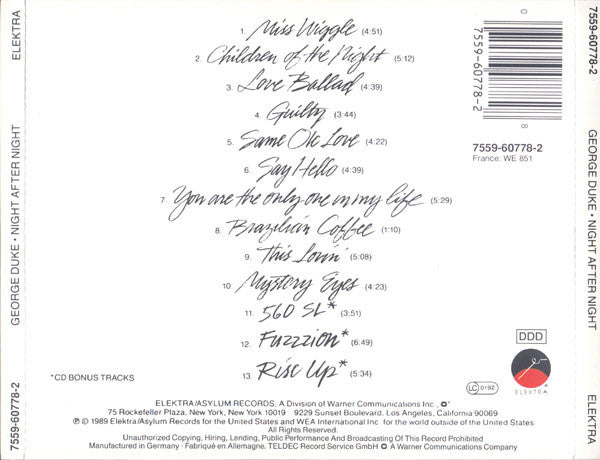 George Duke : Night After Night (CD, Album)