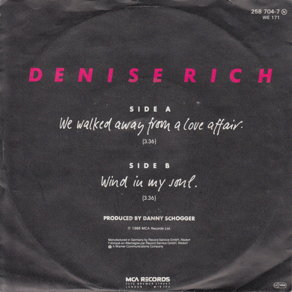 Denise Rich : We Walked Away From A Love Affair (7", Single)