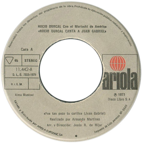 Rocío Dúrcal : Canta A Juan Gabriel (7", Single)