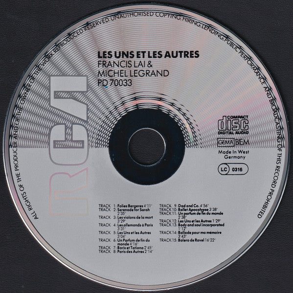 Francis Lai & Michel Legrand : Les Uns Et Les Autres (CD, Album)