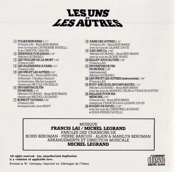 Francis Lai & Michel Legrand : Les Uns Et Les Autres (CD, Album)