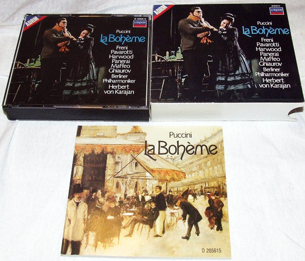 Giacomo Puccini, Mirella Freni, Luciano Pavarotti, Elizabeth Harwood, Rolando Panerai, Gianni Maffeo, Nicolai Ghiaurov, Berliner Philharmoniker, Herbert von Karajan : La Bohème (2xCD, Album, Club, RM)