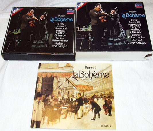 Giacomo Puccini, Mirella Freni, Luciano Pavarotti, Elizabeth Harwood, Rolando Panerai, Gianni Maffeo, Nicolai Ghiaurov, Berliner Philharmoniker, Herbert von Karajan : La Bohème (2xCD, Album, Club, RM)