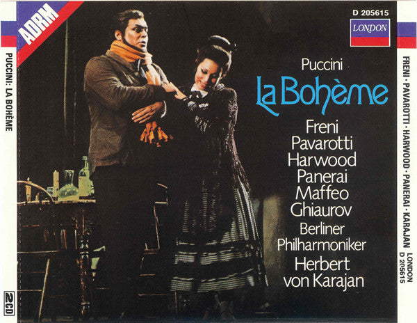Giacomo Puccini, Mirella Freni, Luciano Pavarotti, Elizabeth Harwood, Rolando Panerai, Gianni Maffeo, Nicolai Ghiaurov, Berliner Philharmoniker, Herbert von Karajan : La Bohème (2xCD, Album, Club, RM)