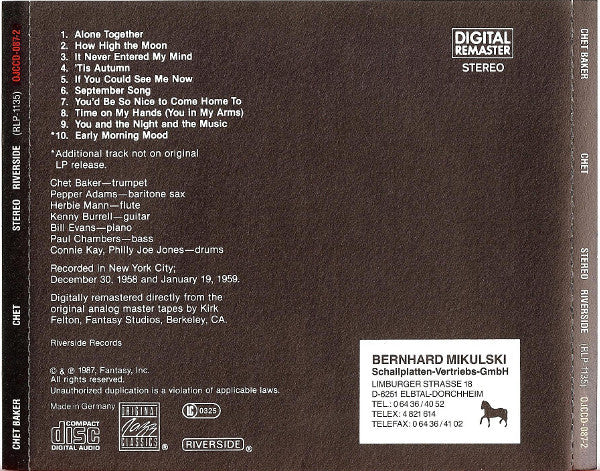 Chet Baker : Chet (CD, Album, RE, RM)