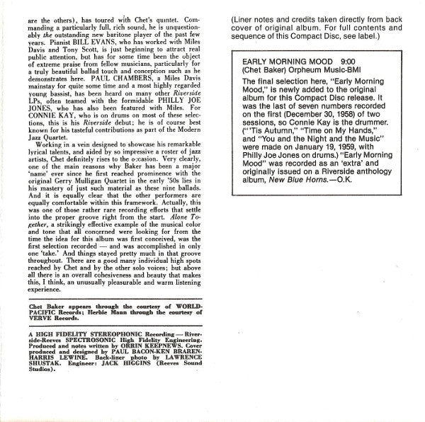 Chet Baker : Chet (CD, Album, RE, RM)