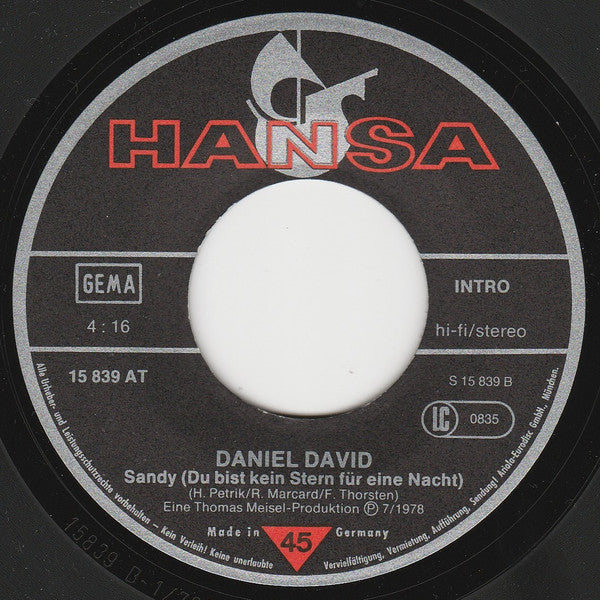 Daniel David (2) : Ein Schuß Rum In Den Tee (7", Single)