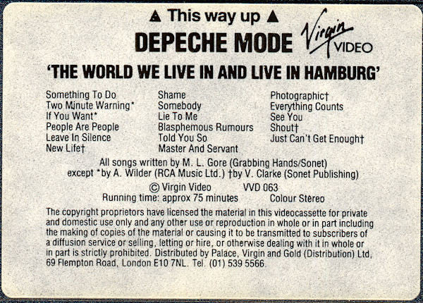 Depeche Mode : 'The World We Live In And Live In Hamburg' (VHS, PAL)