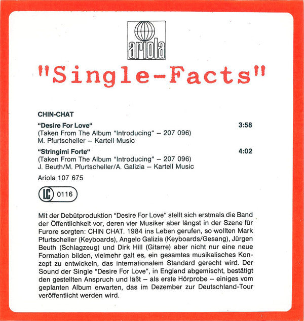 Chin-Chat : Desire For Love (7", Single)