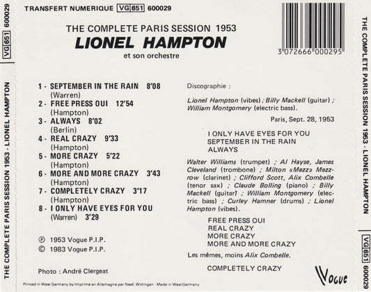 Lionel Hampton : The Complete Paris Session 1953 (CD, Comp)