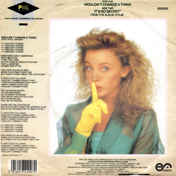 Kylie Minogue : Wouldn't Change A Thing (7", Single)