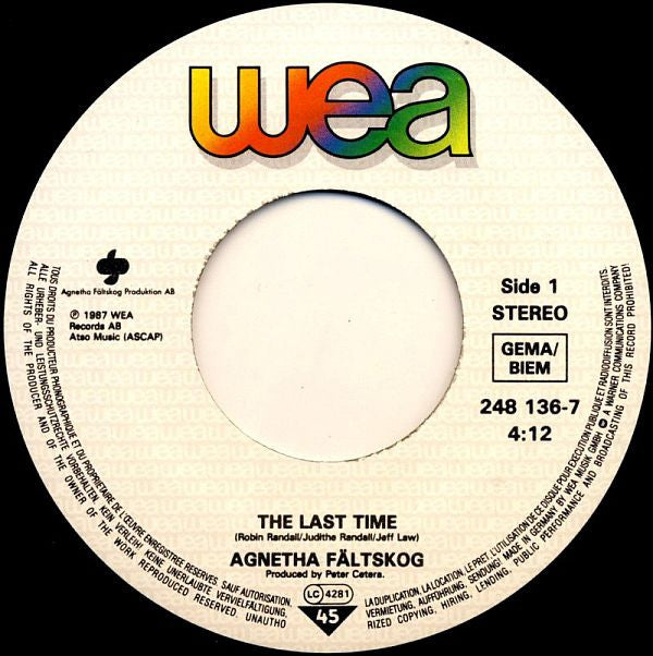 Agnetha Fältskog : The Last Time (7", Single)