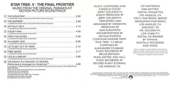 Jerry Goldsmith : Star Trek V: The Final Frontier (Music From The Original Paramount Motion Picture Soundtrack) (CD, Album, RE)