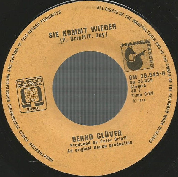 Bernd Clüver : Der Junge Mit Der Mundharmonika (7", Single)