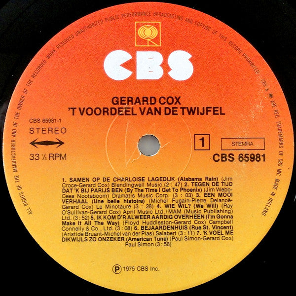 Gerard Cox : 't Voordeel Van De Twijfel (LP, Album)