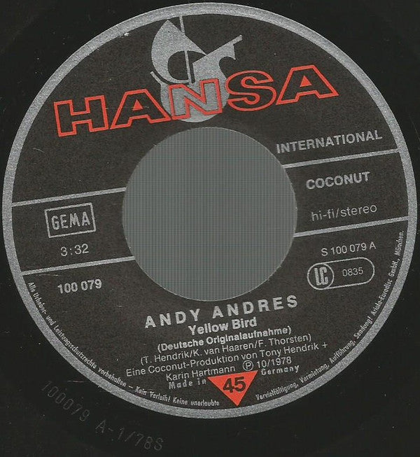 Andy Andres : Yellow Bird  (7", Single)