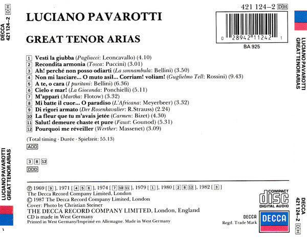 Luciano Pavarotti : Great Tenor Arias (CD, Album)