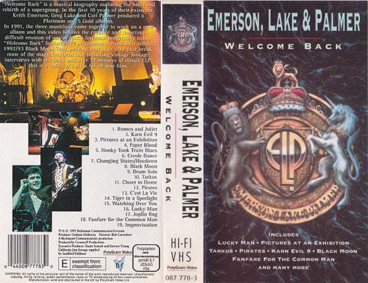 Emerson, Lake & Palmer : Welcome Back (VHS, PAL)