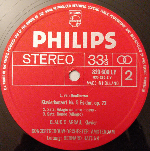 Claudio Arrau, Concertgebouworkest, Bernard Haitink - Ludwig van Beethoven : Klavierkonzert Nr. 5 (LP)