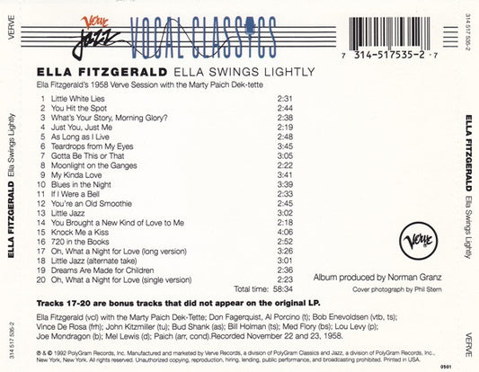 Ella Fitzgerald : Ella Swings Lightly (CD, Album, RE, RM)