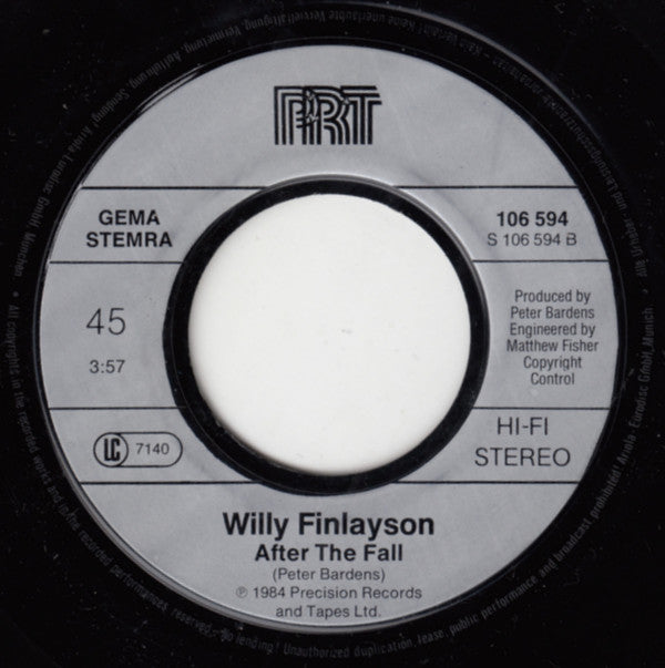 Willy Finlayson : On The Air Tonight (7", Single)