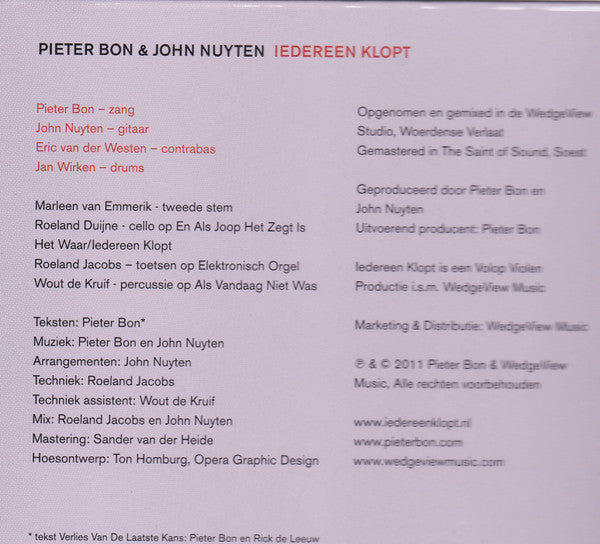 Pieter Bon & John Nuyten : Iedereen Klopt (CD, Album)