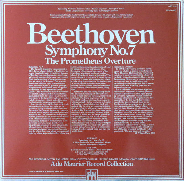 Ludwig Van Beethoven - Philharmonia Orchestra Conducted By Kurt Sanderling : Symphony No.7 (LP)