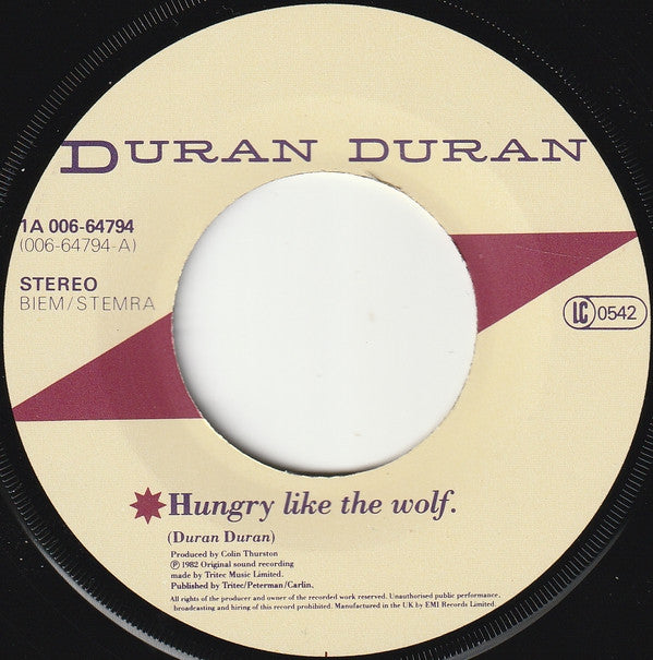 Duran Duran : Hungry Like The Wolf (7", Single)