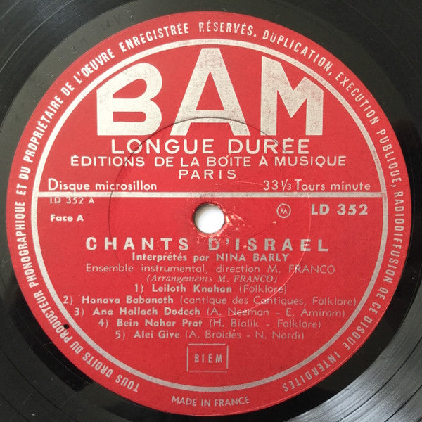 Nina Barly : Chants D'Israel (7", EP)