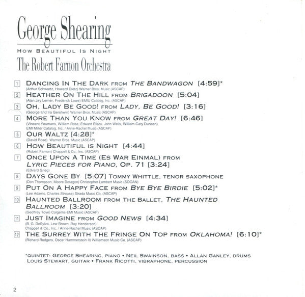 George Shearing / Robert Farnon And His Orchestra : How Beautiful Is Night (CD, Album)