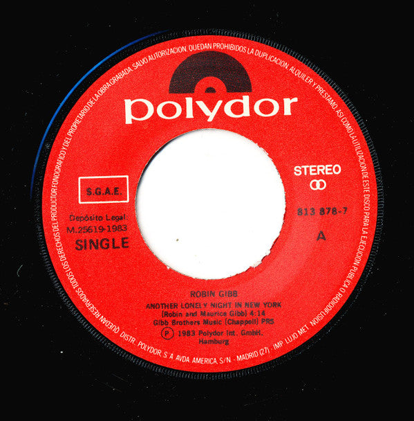 Robin Gibb : Another Lonely Night In New York = Otra Noche Solitaria En Nueva York (7", Single)