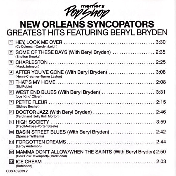 The New Orleans Syncopators : Greatest Hits Featuring Beryl Bryden (CD, Comp)