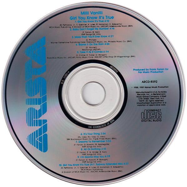 Milli Vanilli : Girl You Know It's True (CD, Album, -4 )