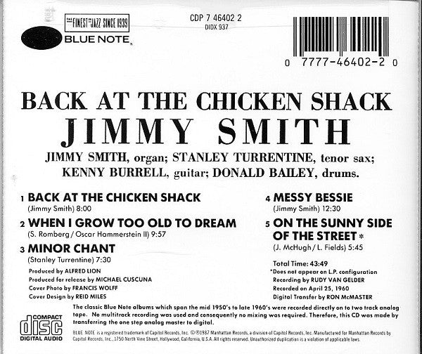 Jimmy Smith : Back At The Chicken Shack (CD, Album, RE)