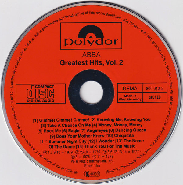 ABBA : Greatest Hits Vol. 2 (CD, Comp, Red)