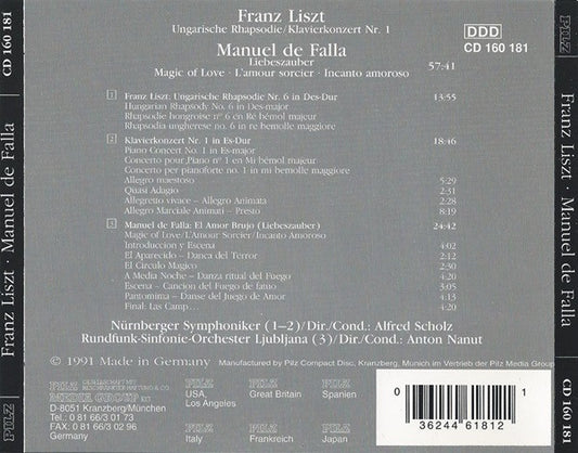 Franz Liszt / Manuel De Falla : Ungarische Rhapsodie / Klavierkonzert Nr. 1 / Liebeszauber (CD, Comp)