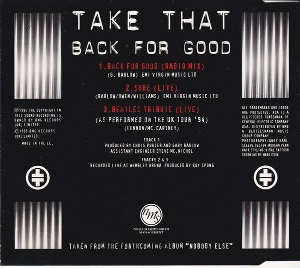 Take That : Back For Good (CD, Single, Son)