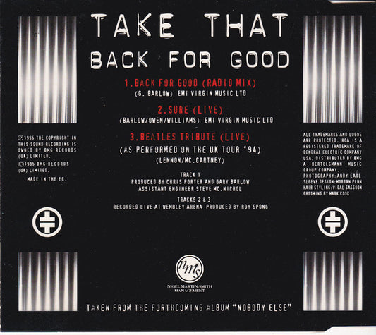 Take That : Back For Good (CD, Single, Son)
