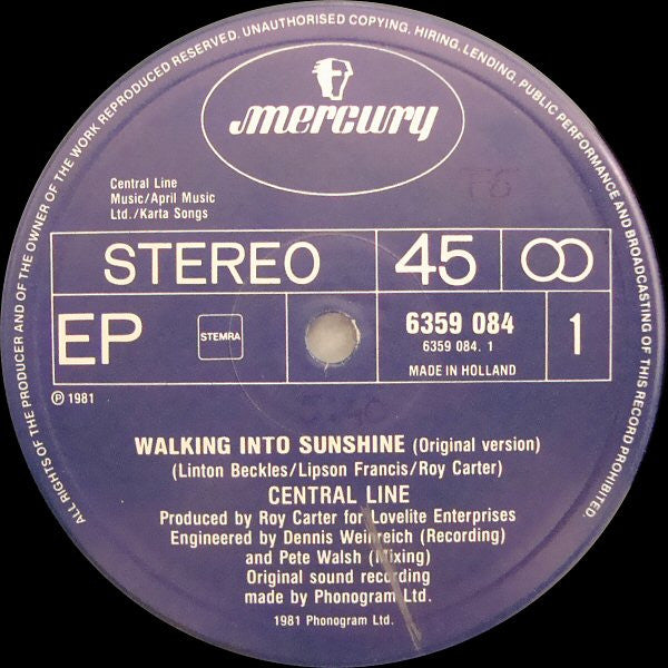 Central Line : Walking Into Sunshine (12", EP, Maxi)