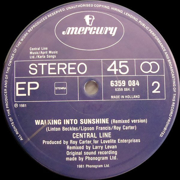 Central Line : Walking Into Sunshine (12", EP, Maxi)