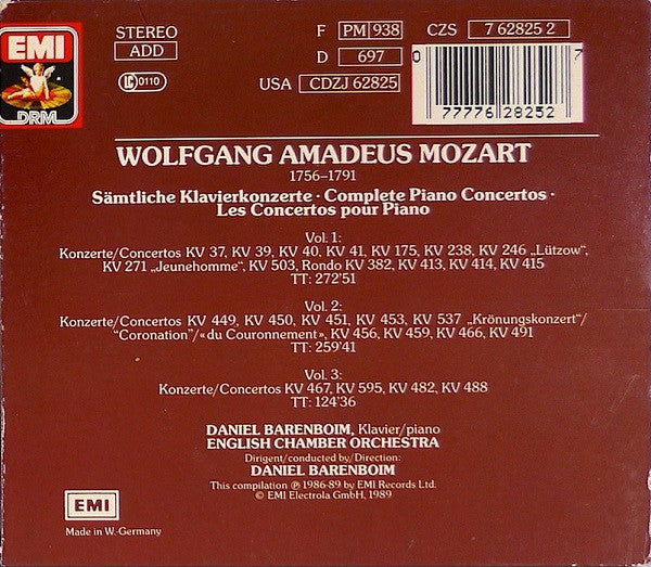 Wolfgang Amadeus Mozart - Daniel Barenboim, English Chamber Orchestra : Sämtliche Klavierkonzerte = Complete Piano Concertos = Les Concertos Pour Piano (10xCD, Album, Comp, RE, RM + Box)