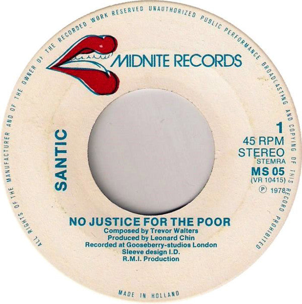 Leonard Santic All Stars : No Justice For The Poor (7", Single)