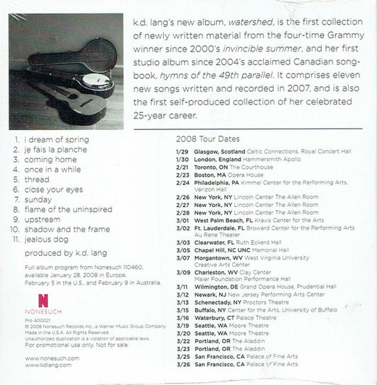 k.d. lang : Watershed (CD, Album, Promo)