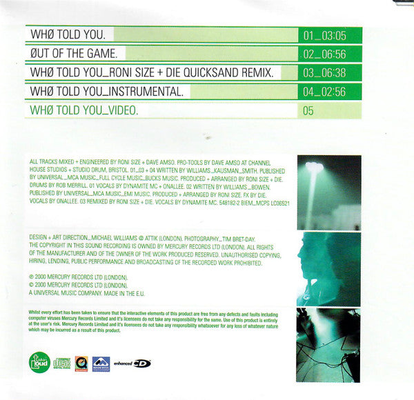 Roni Size / Reprazent : Who Told You (CD, Maxi, Enh)